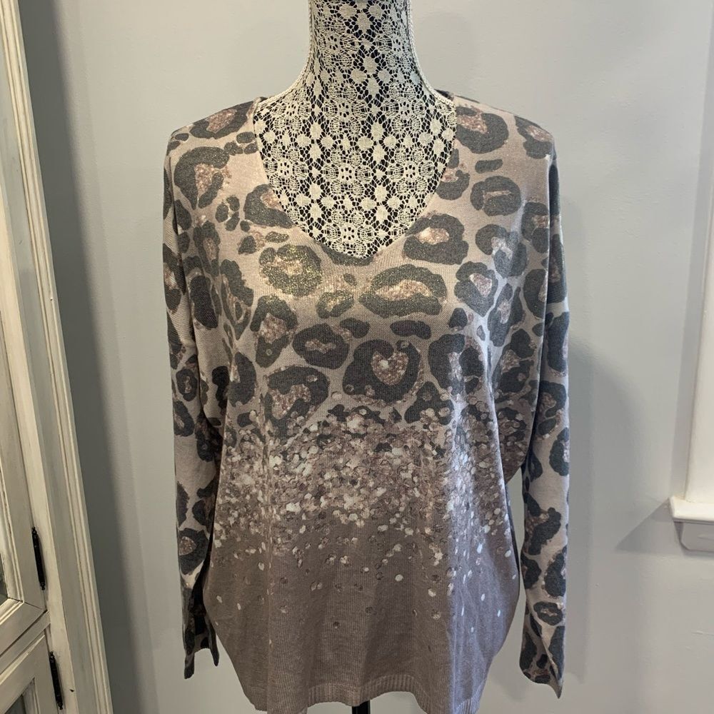 Leopard Print Metallic Top NWT